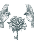 Birds, Rose and Key Tattoo