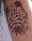 Vintage Ship With Roses Tattoo